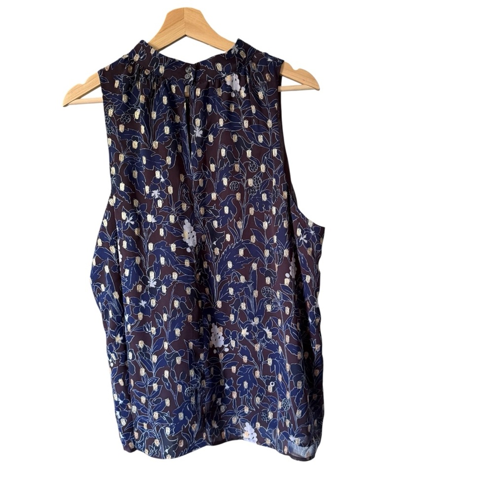 NWT Ann Taylor Floral Purple Navy Blue Sleeveless Blouse Tank Womens XL - Picture 4 of 6